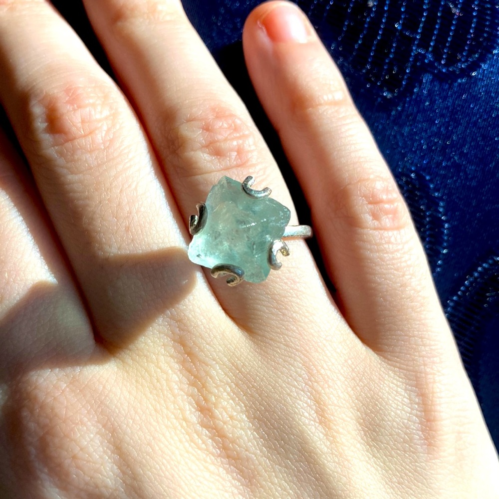 Natural Fluorite Crystal Ring, Adjustable